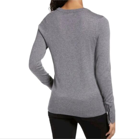 Halogen Sweater Women Size 1 Gray Crew Neck Long Sleeve Pullover Stretch Top - Picture 2 of 8